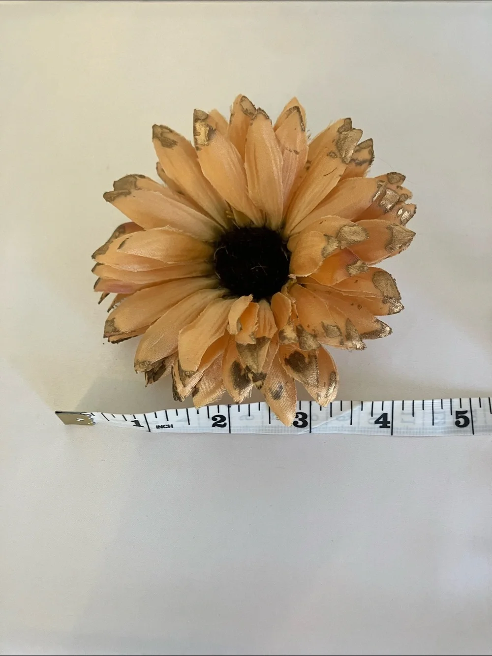Peach Satin Daisy Hair Clip with Gold-Tipped Petals